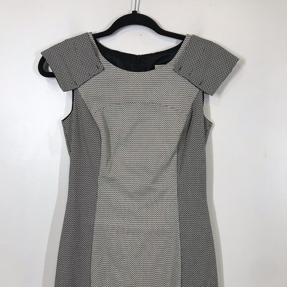 Veronika Maine Womens Black & White Size 6 Knee Length Short Sleeve Sheath Dress - Picture 3 of 14